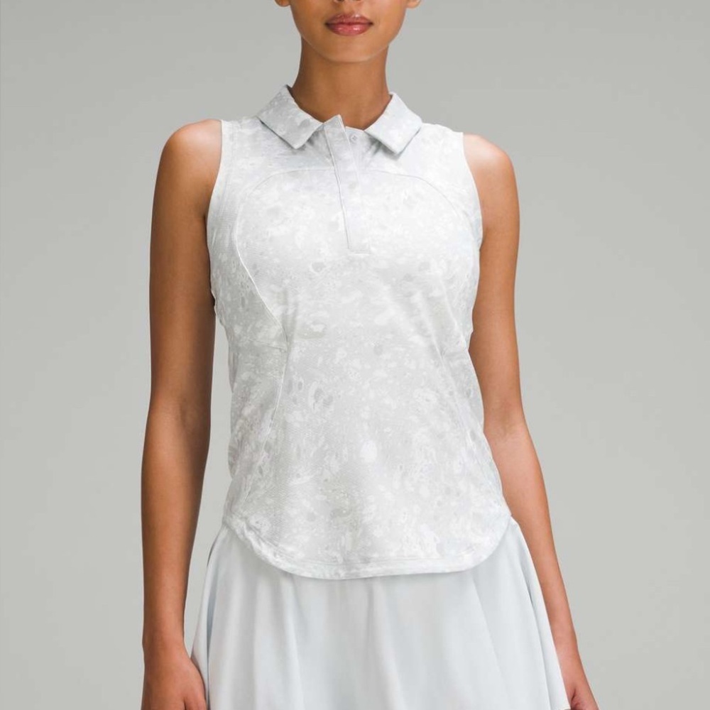 Lululemon Sleeveless Polo Shirt Size 6 in Terrazzo Marble Silver *rare pattern*